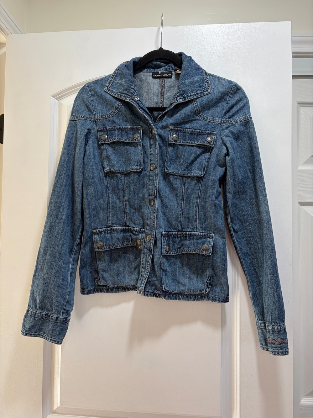 DKNY Jeans Vintage Y2K Denim Jacket Utility Cargo Blue Size S